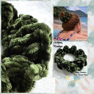 Handmade Crochet VELVET Hunter Green Large Hair Scrunchie PinkRainCloud